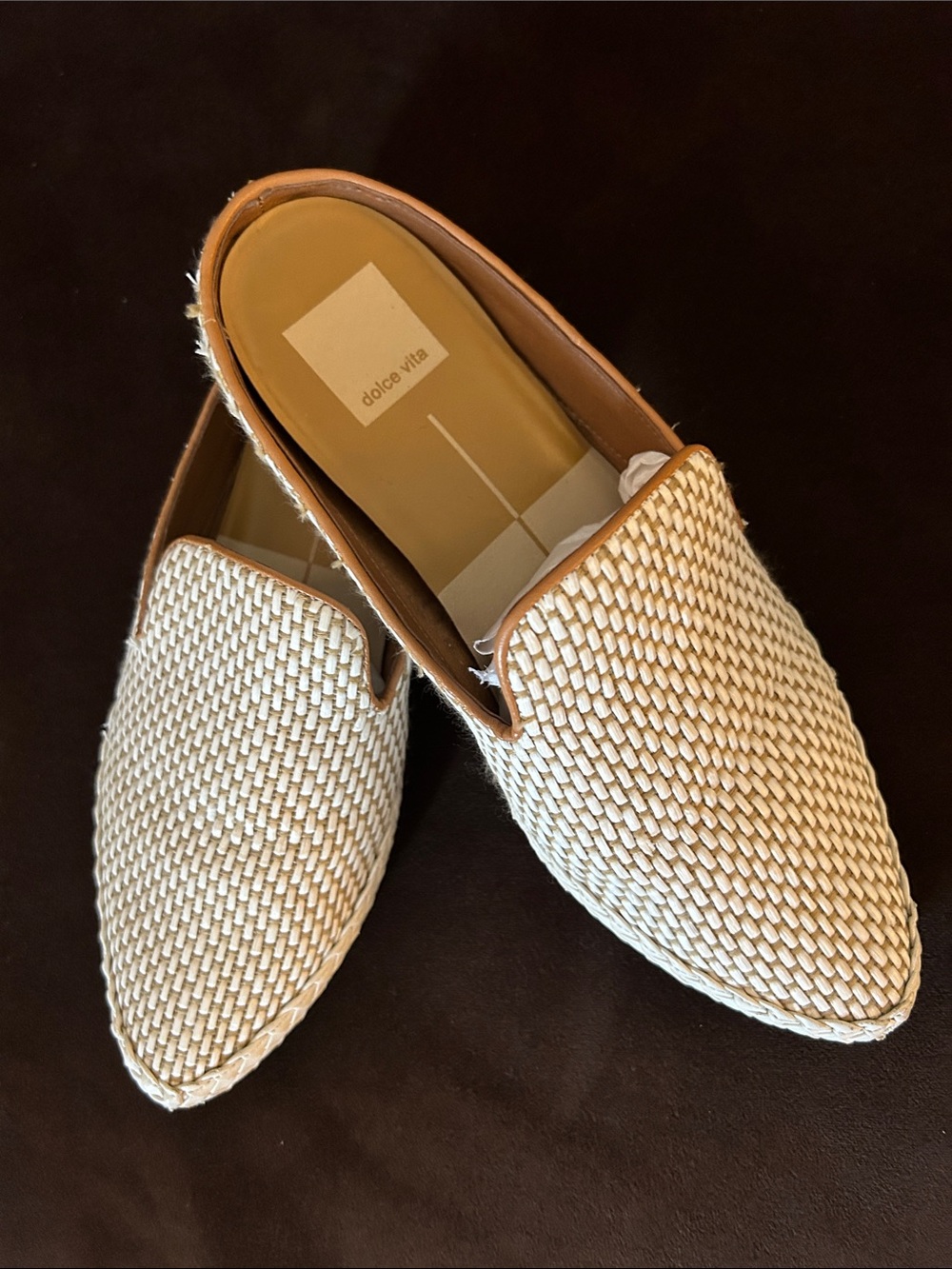 Dolce Vita Cream Woven womens Slip-On Loafers/ Mules, 7